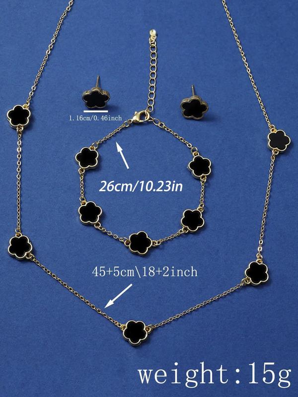 Elegant Flower Design Vintage Jewelry Set, Including Stud Earrings, Charm Necklace & Matching Bracelet, Fashion Summer 2024 Cool Female Accessories for Women & Girls for Back To School, Fall Outfits, Fall Freshness Fall