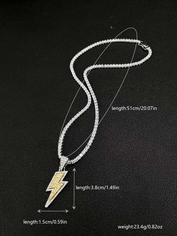 Rhinestone Decor Lightning Design Pendant Necklace for Men & Women, Zinc Alloy Jewelry for Party, Fashion All-match Hip Hop Accessory, for 2024 Fall