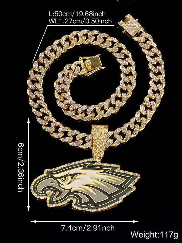 Eagles Design Pendant Necklace, Rhinestone Decor Necklace for Football Fans, Fashion Jewelry for Party, Daily Decor, Trendy All-match & Exquisite Jewelry for Gift