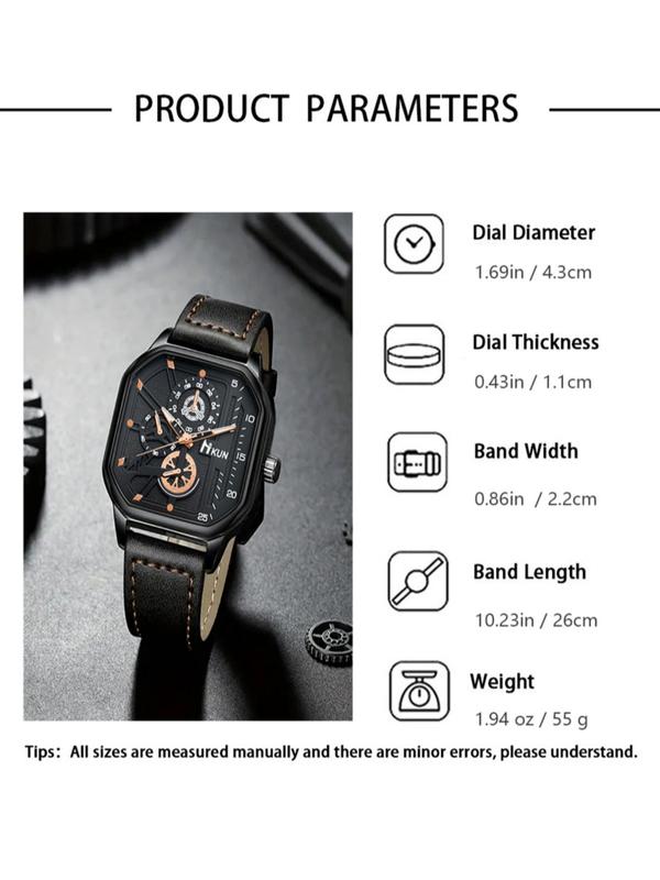 Men's Business Fashion Square Dial Pu Leather Strap Analog Quartz Watch, Fashion Wristwatch for Party, Daily Clothing Decor, Trendy All-match & Exquisite Watch, without Box Gift