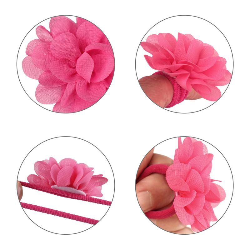 40PCS Hair Ties 2inch Chiffon Flower Bows Rubber Bands Soft Elastics Ponytail Holders Accessories for Daily Life and Party