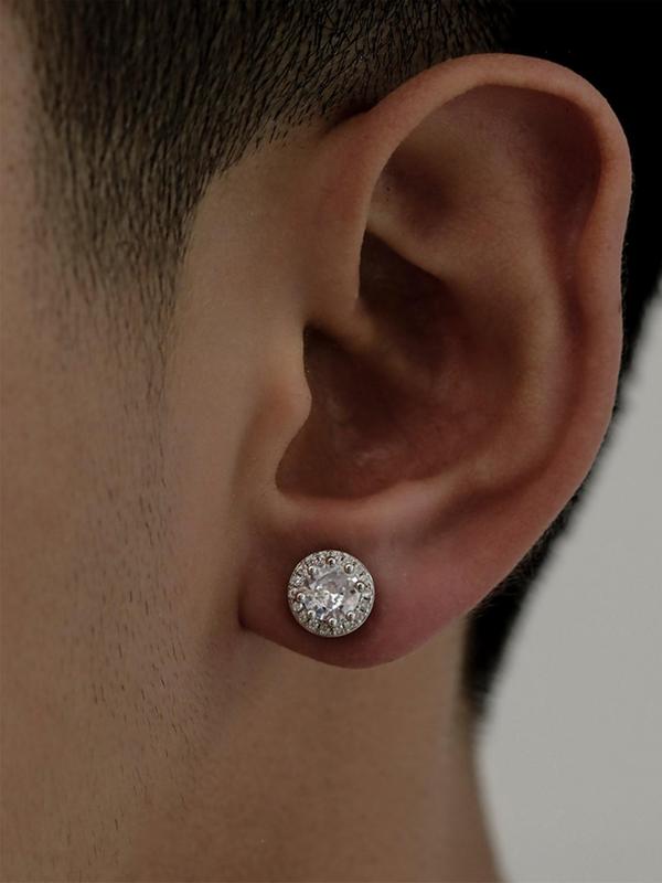 Men's Street Trend Glitter Rhinestone Decor Stud Earrings, Trendy Minimalist Stud Earrings, Chic Luxury Hip Hop Dainty Matching Jewelry As Gift for Boyfriend