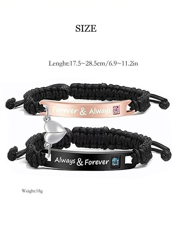 Fashionable Braided Couple Matching Bracelet, Fall Couple Things, Magnetic Heart & Letter Design Link Bracelet for Women & Men, Trendy All-match Cool Couple Accessories As Gifts with Rose Box