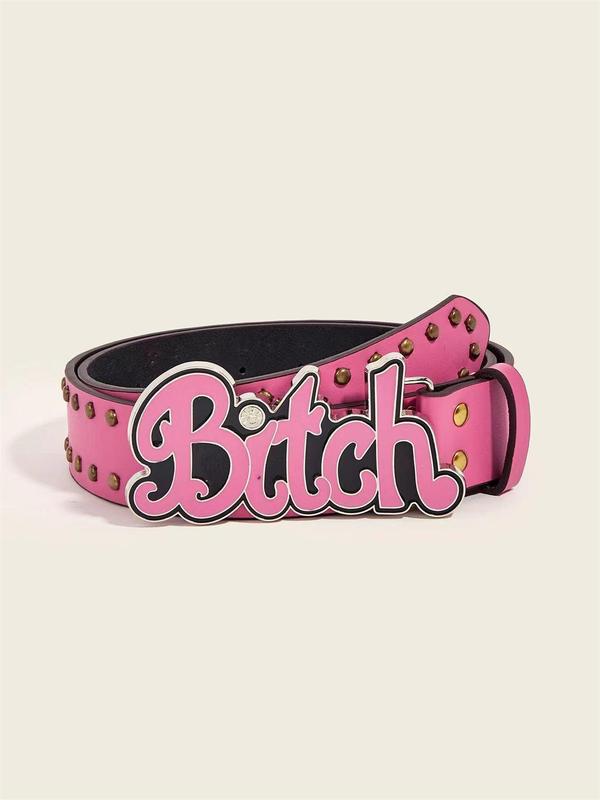 Women's Punk Style Letter Design Belt, Fashion Y2K Hip Hop PU Leather Belt, Retro Fashion Personalized Wide Edge Leisure Multi-functional Belt