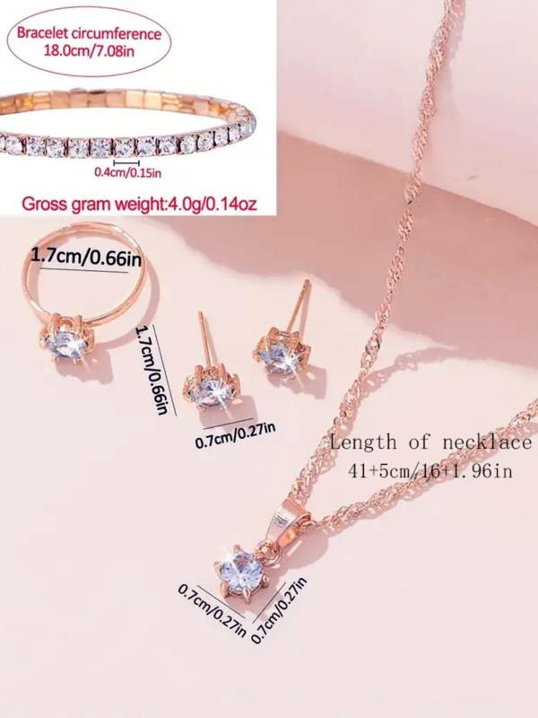 Women's Elegant Fashion Watch & Rhinestone Decorated Ring & Necklace & Earrings & Bracelet, Exquisite Watch Set for Women As Gift without Box