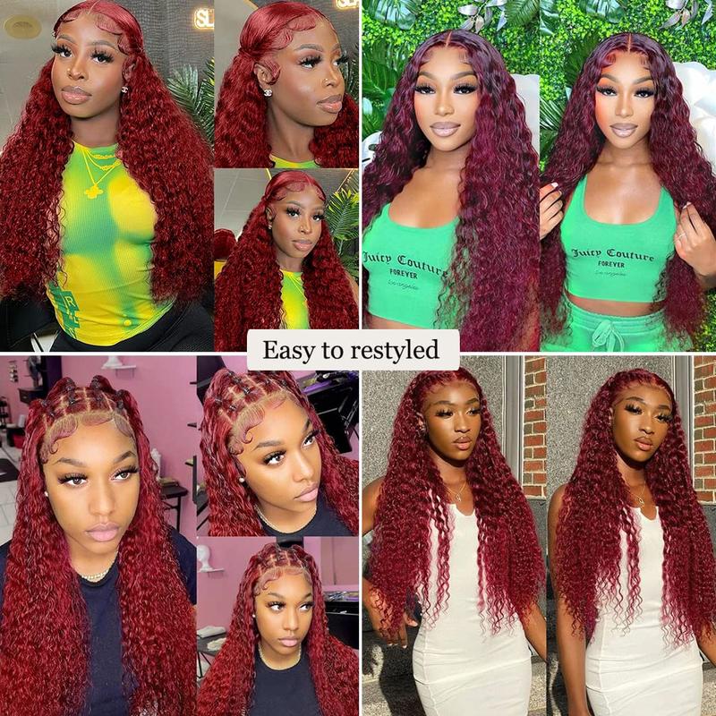 STERLY Hair 13x6 Lace Natural   Burgundy Color Deep Wave Frontal Human Hair Wig