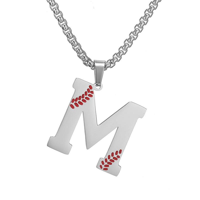 Baseball Initial Necklace A-Z Titanium Baseball Letter Gift, Stainless Steel Letter Pendant for Boys and Girls