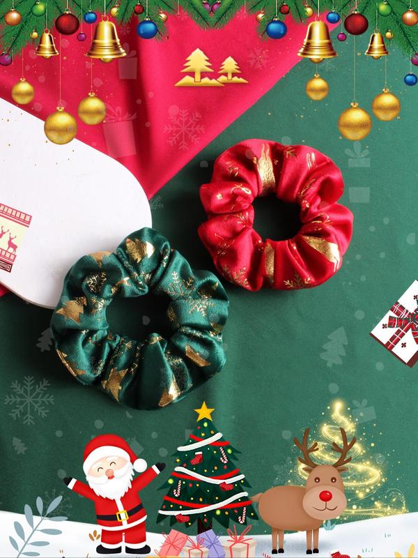 Cute Christmas Themed Pattern Hair Scrunchies Set, High Stretch Hair Tie, Fashion Hair Accessories for Women & Girls, Minimalist Headwear Suitable for Thick Hair