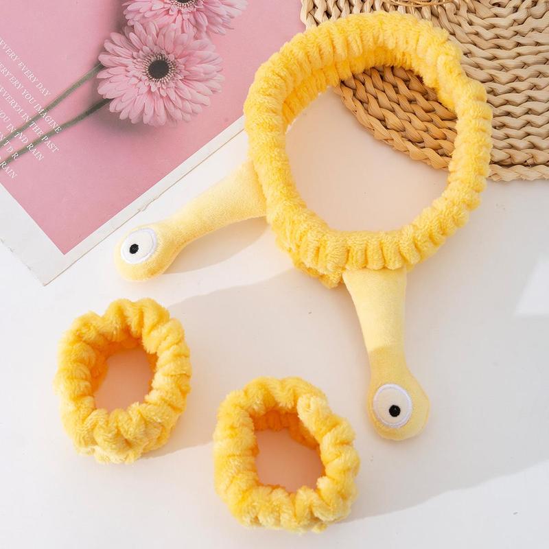 Cute Cartoon Snail Design Hair Hoop & Wristband Set, 3 Counts set Funny Hair Accessories for Washing Face, Heatless Styling Tools for Women & Girls