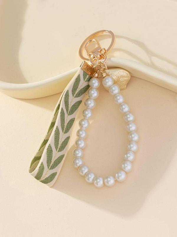 Faux Pearl Keychain, Leaf & Shell Design Keychain for Women & Girls, Keychain for Daily Clothing Decor, Keychain for Birthday Gift Back To School, Fall Outfits, Fall Freshness Fall