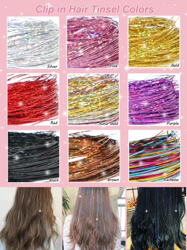 Glitter Hair Extension, Colorful Clip-in Hair Extensions, Fashionable Hair Accessories for Women & Girls, Party Decoration Supplies