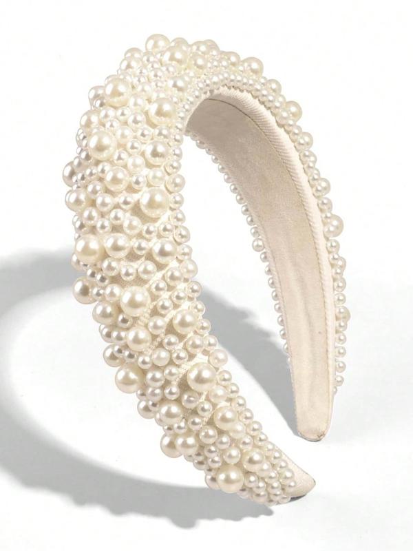 Women's Elegant Fashion Full Faux Pearls Decoration Sponge Wide Hair Hoop, Casual Versatile Party Festival Hair Accessories