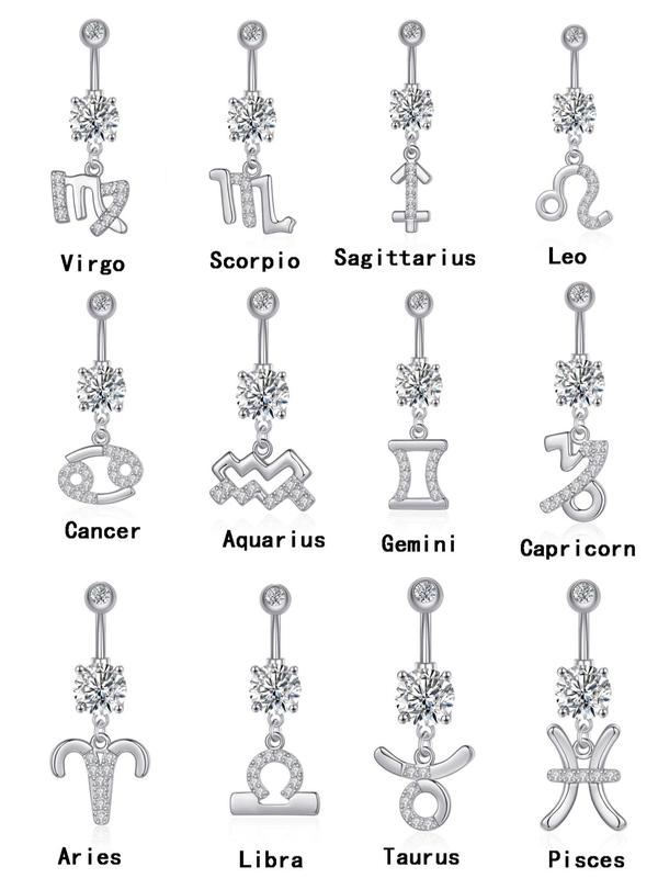 Cute Constellation Design Belly Ring, Artificial Zircon Decor Navel Ring for Women & Girls, Trendy All-match & Exquisite Body Jewelry for Birthday Gift