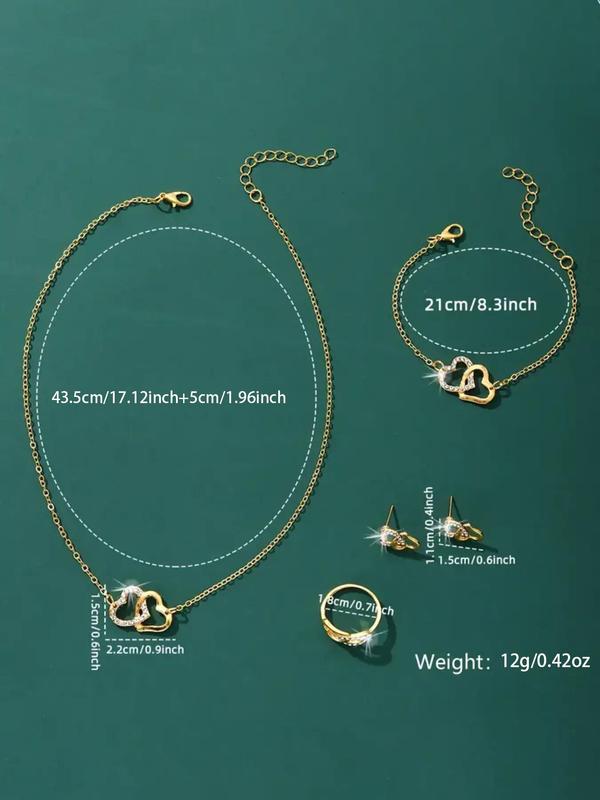 Elegant Fashion Round Dial Quartz Watch & Heart Shape Pendant Necklace, Ring, Stud Earrings, Bracelet, Trendy All-match & Exquisite Watch Set As Gift