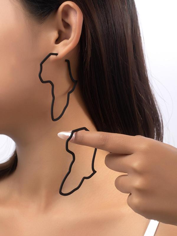 Irregular Map Design Hoop Earrings, 1 Pair Creative Fashion Jewelry for Women and Girls, Casual All-match Accessories for Party, Daily Wear