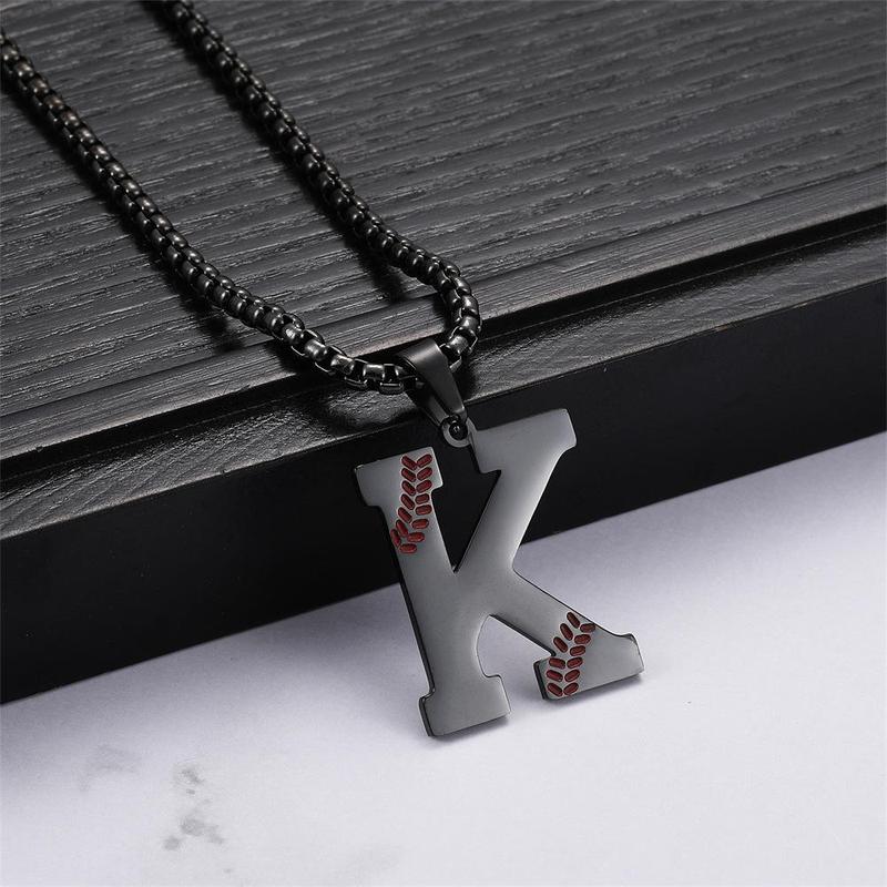 Baseball Initial Necklace A-Z Titanium Baseball Letter Gift, Stainless Steel Letter Pendant for Boys and Girls