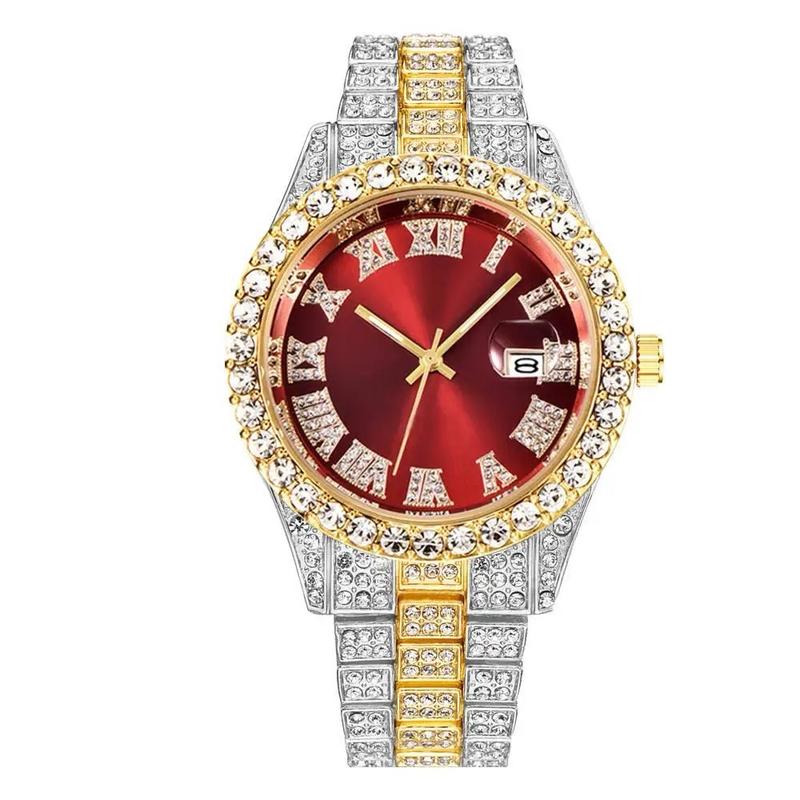 Men's Icy Elegance Watch with Rhinestones and Date Display for Parties and Daily Wear