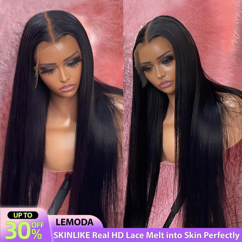 Lemoda 13x6 SKINLIKE Real HD Lace Wigs 180% Density Straight 13x4 Full Lace Frontal Wigs 12A Brazilian Straight Virgin Human Hair Lace Front Wig Invisible 0.1mm Ultra-thin Frayed Ends Tiny Knots