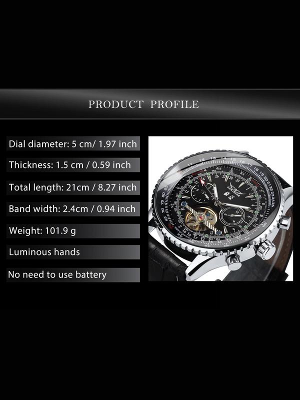 Men's Fashion Tourbillon Skeleton Automatic Mechanical Watch, Luminous Hands Multifunctional Small Dials Calendar Window Pu Leather Strap Business Luxury Watch, with Box