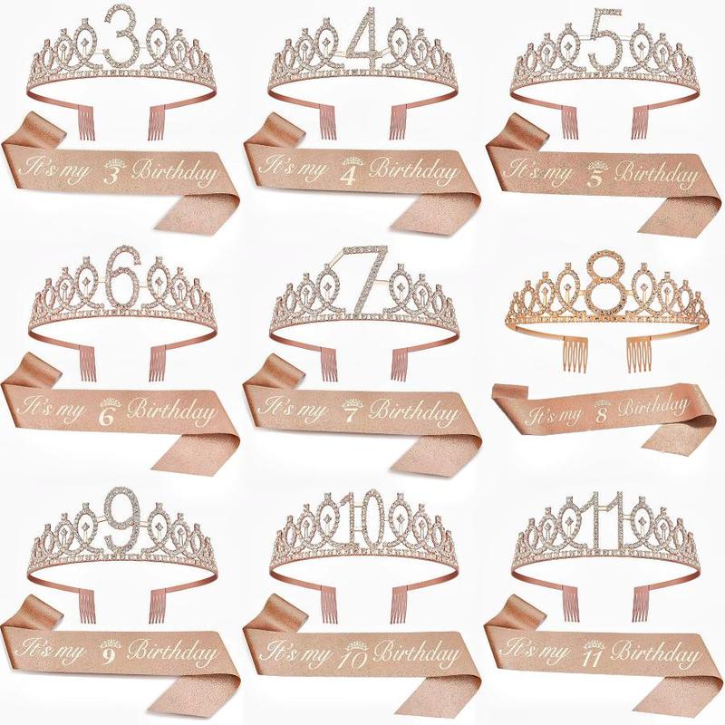 Birthday Crown Set, 2 Counts set Including Rhinestone Crown & Letter Print Sash Ribbon, Birthday Party Supplies, Party Accessories for Women