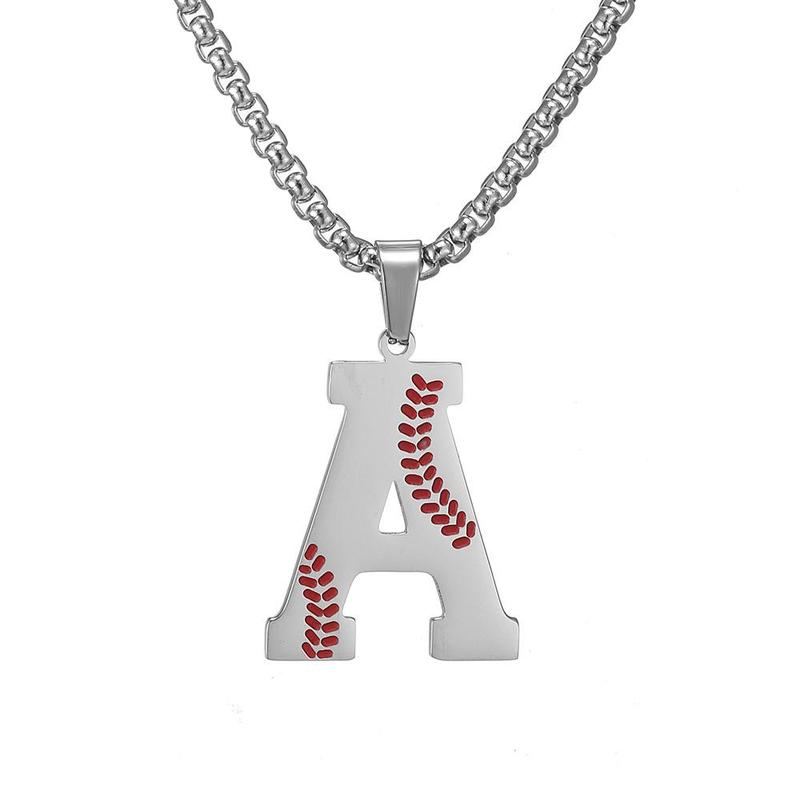 Baseball Initial Necklace A-Z Titanium Baseball Letter Gift, Stainless Steel Letter Pendant for Boys and Girls