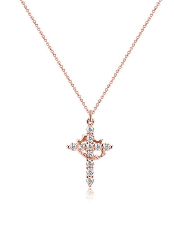 Rhinestone Decorated Criss Cross & Crown Pendant Necklace for Women & Men, Fashion Jewelry for Party, Daily Clothing Decor, Trendy All-match & Exquisite Jewelry for Birthday Gift