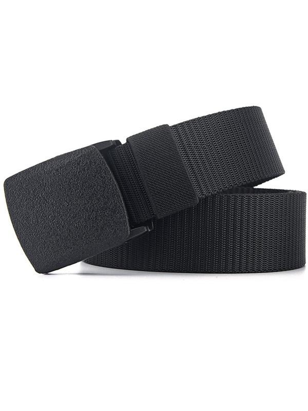 Men's Business Solid Color Automatic Buckle Tape Belt, Fashion Casual Nylon Belt for Daily Clothing Decor, Trendy All-match & Exquisite Belt for Birthday Gift