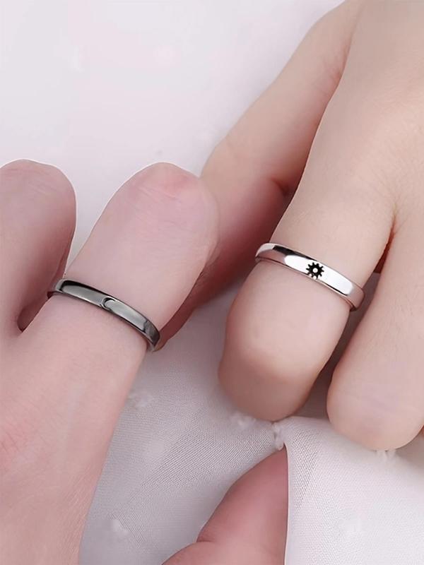 1 Pair Unisex Star & Moon Design Cuff Ring, Casual Trendy Promise Matching Ring, Fashionable Engagement Ring Jewelry for Daily & Party Decoration