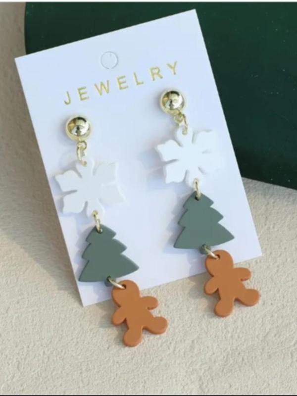 Cute Christmas Themed Dangle Earrings, Acrylic Gingerbread Man & Snowflake & Tree Design Earrings, Fashion Jewelry Accessories for Women & Girls