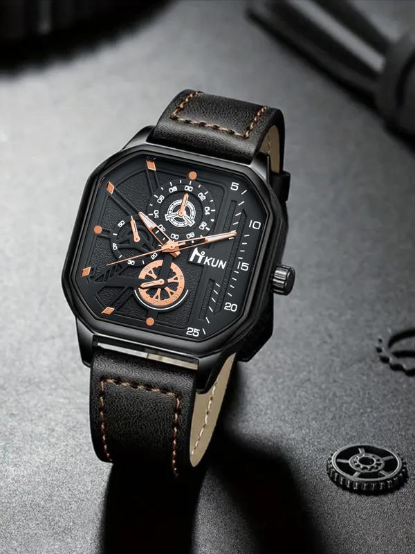 Men's Business Fashion Square Dial Pu Leather Strap Analog Quartz Watch, Fashion Wristwatch for Party, Daily Clothing Decor, Trendy All-match & Exquisite Watch, without Box Gift