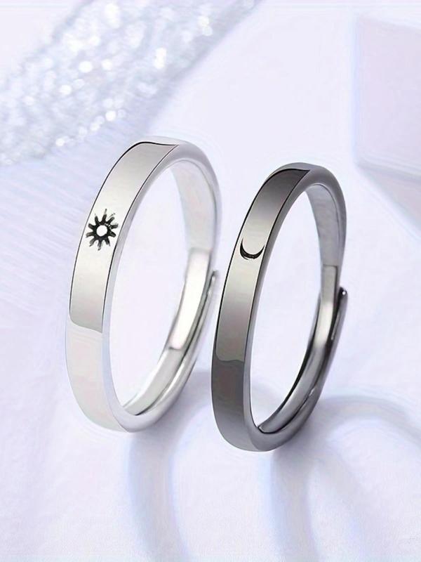 1 Pair Unisex Star & Moon Design Cuff Ring, Casual Trendy Promise Matching Ring, Fashionable Engagement Ring Jewelry for Daily & Party Decoration