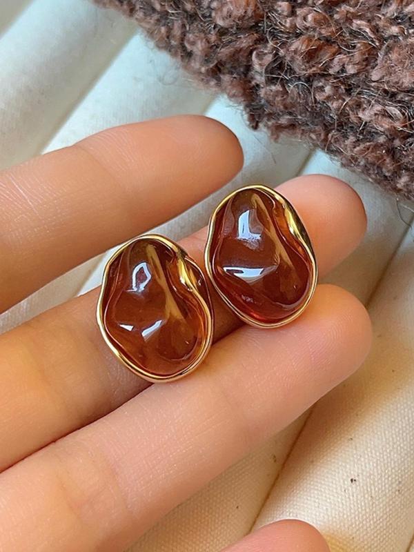 Vintage Tiger Eye Stone Decorated Earrings Set, Elegant Geometric Design Earrings for Women, Trendy All-match & Exquisite Jewelry for Birthday Gift