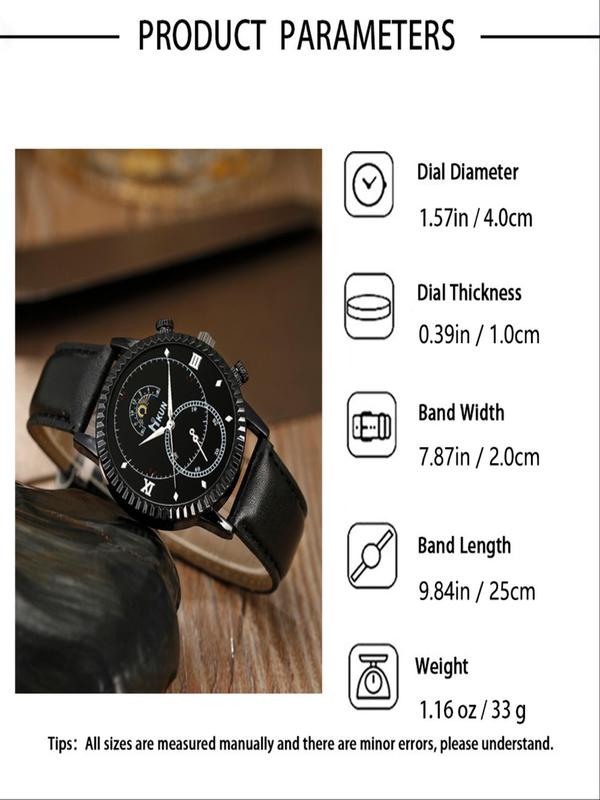 Men's Watch & Jewelry Set, Fashion Round Dial Analog Quartz Watch & Bracelet & Pendant Necklace & Ring, Ideal Birthday Gift for Boys