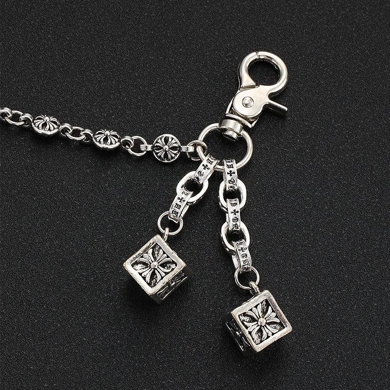 Personalized retro cross flower ball buckle bag chain for men and women Personalized retro fashion silver dice pendant bag hanging chain pants waist chain gift