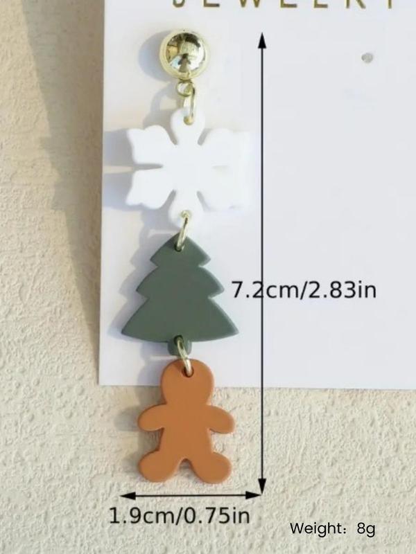 Cute Christmas Themed Dangle Earrings, Acrylic Gingerbread Man & Snowflake & Tree Design Earrings, Fashion Jewelry Accessories for Women & Girls