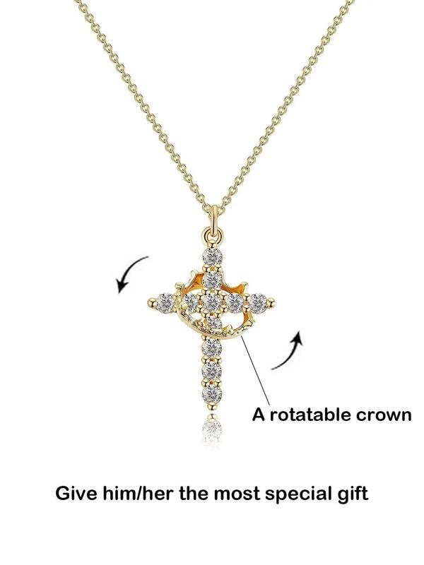 Rhinestone Decorated Criss Cross & Crown Pendant Necklace for Women & Men, Fashion Jewelry for Party, Daily Clothing Decor, Trendy All-match & Exquisite Jewelry for Birthday Gift