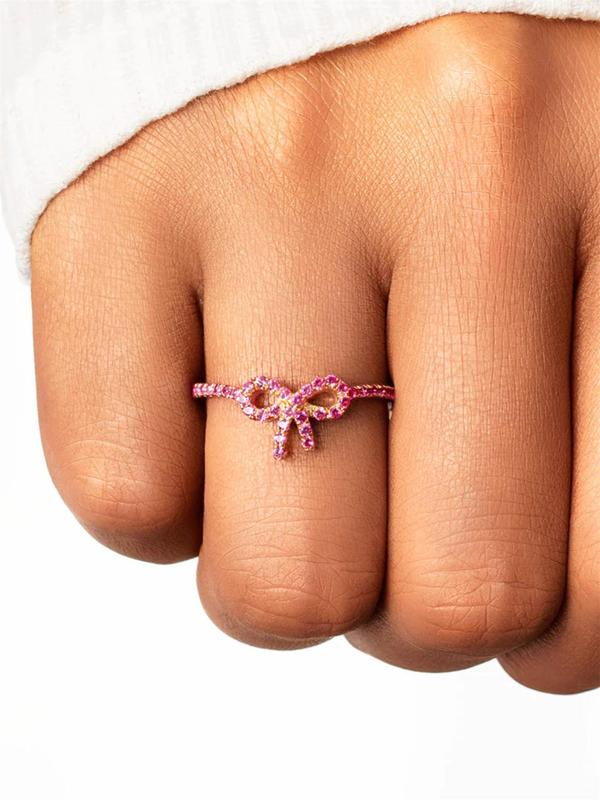 Bow Design Rhinestone Decorated Ring, Fashion Accessories for Women & Girls, Trendy All-match & Exquisite Jewelry for Birthday Gift