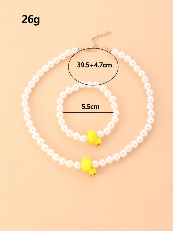  2pcs Plain Faux Pearls Duck Decor Jewelry Set