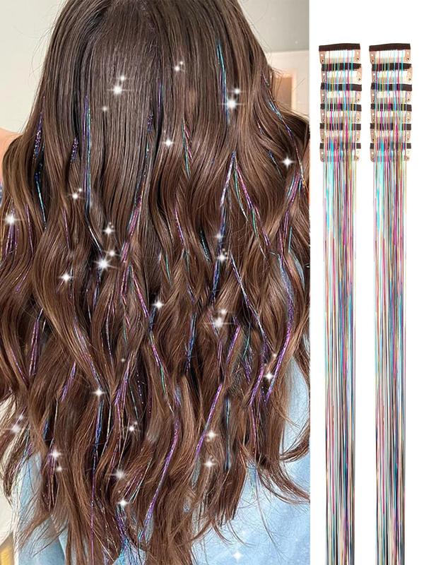 Glitter Hair Extension, Colorful Clip-in Hair Extensions, Fashionable Hair Accessories for Women & Girls, Party Decoration Supplies