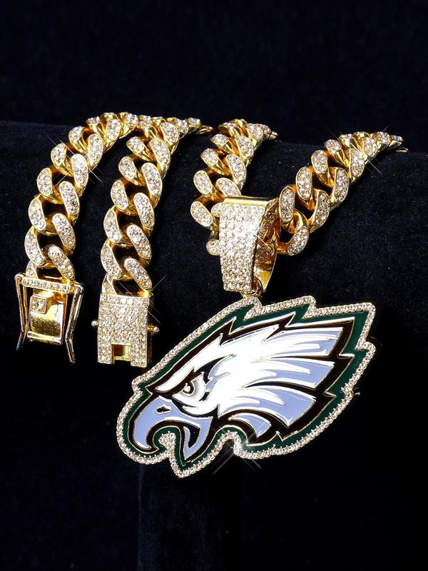 Eagles Design Pendant Necklace, Rhinestone Decor Necklace for Football Fans, Fashion Jewelry for Party, Daily Decor, Trendy All-match & Exquisite Jewelry for Gift