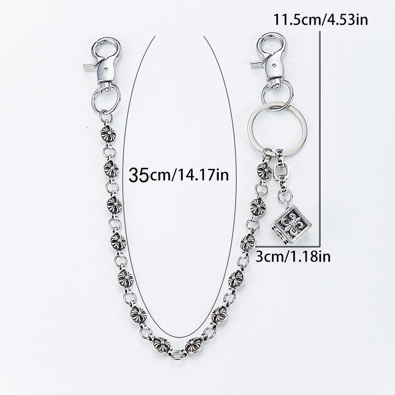 Personalized retro cross flower ball buckle bag chain for men and women Personalized retro fashion silver dice pendant bag hanging chain pants waist chain gift