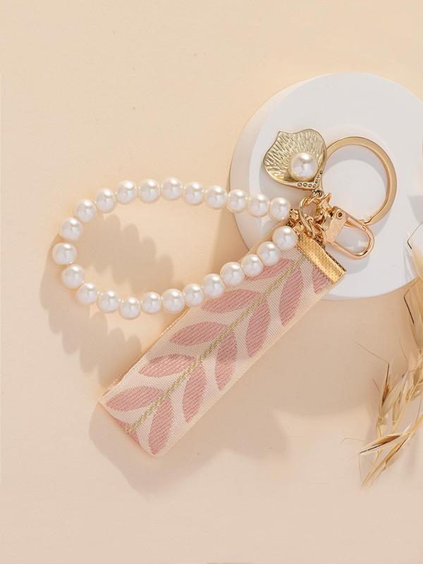 Faux Pearl Keychain, Leaf & Shell Design Keychain for Women & Girls, Keychain for Daily Clothing Decor, Keychain for Birthday Gift Back To School, Fall Outfits, Fall Freshness Fall