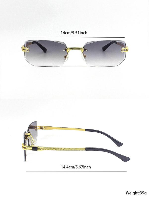 Unisex Luxury Rimless Sunglasses, Trendy Casual Geometric Frame Sun Protection Sunglasses for Everyday Use, Fashion Accessories for Outdoor Activities