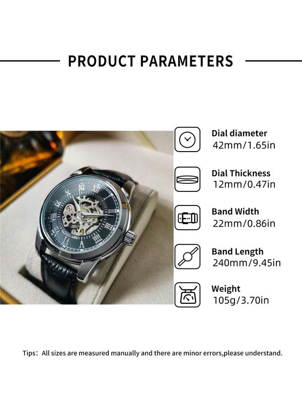 Men's Mechanical Watch, Fashion Automatic Skeleton Watch for Party, Daily Clothing Decor, Trendy All-match & Exquisite Watch for Birthday Gift with Box