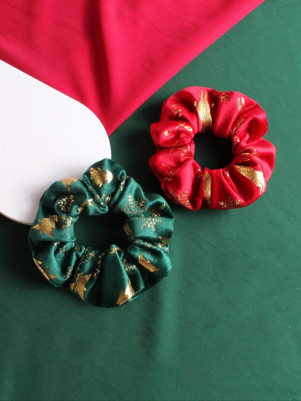 Cute Christmas Themed Pattern Hair Scrunchies Set, High Stretch Hair Tie, Fashion Hair Accessories for Women & Girls, Minimalist Headwear Suitable for Thick Hair