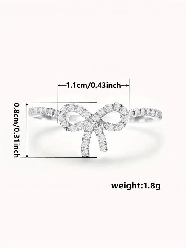 Bow Design Rhinestone Decorated Ring, Fashion Accessories for Women & Girls, Trendy All-match & Exquisite Jewelry for Birthday Gift