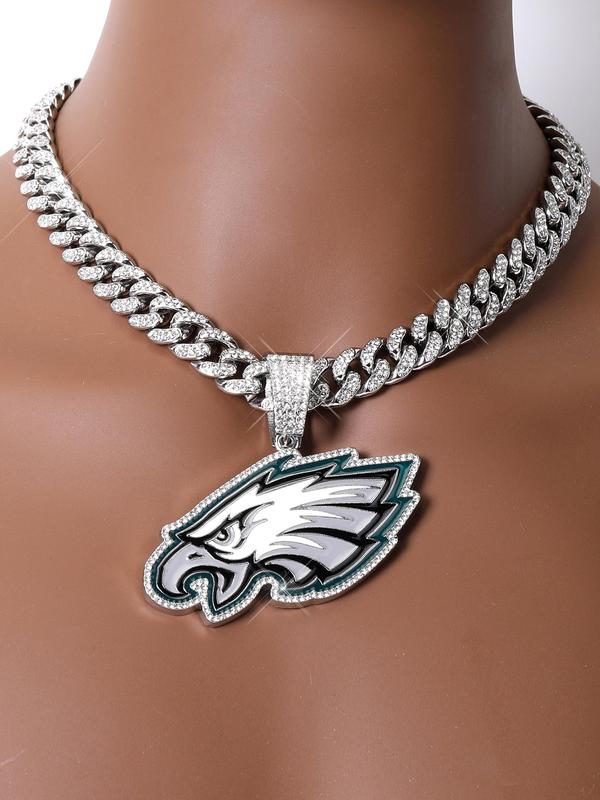 Eagles Design Pendant Necklace, Rhinestone Decor Necklace for Football Fans, Fashion Jewelry for Party, Daily Decor, Trendy All-match & Exquisite Jewelry for Gift