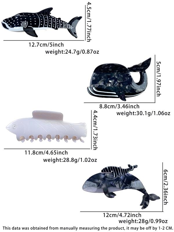 Cute Whale Dolphin Shark Design Hair Claw, Fashionable Hair Accessories for Women & Girls, Lovely Hairwear for Daily Used