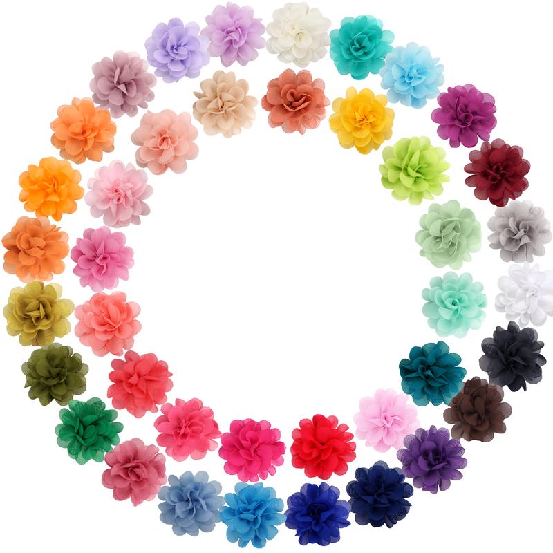 40PCS Hair Ties 2inch Chiffon Flower Bows Rubber Bands Soft Elastics Ponytail Holders Accessories for Daily Life and Party