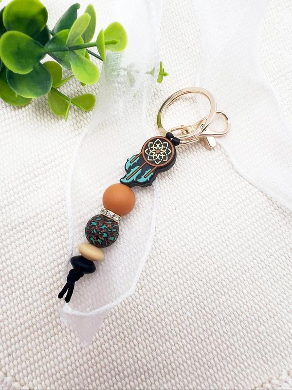 Boho Style Silicone Dreamcatcher Design Keychain, Fashionable Beaded Keychain for Women & Men, Trendy All-match Keychain for Birthday Gift